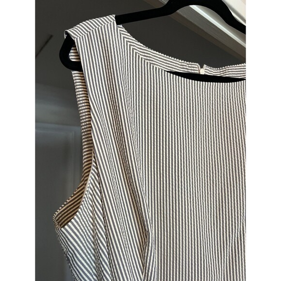 Anne Klein Women Sleeveless Seersucker Dress Blue White Pinstripe Belted Size 24 - Picture 3 of 11